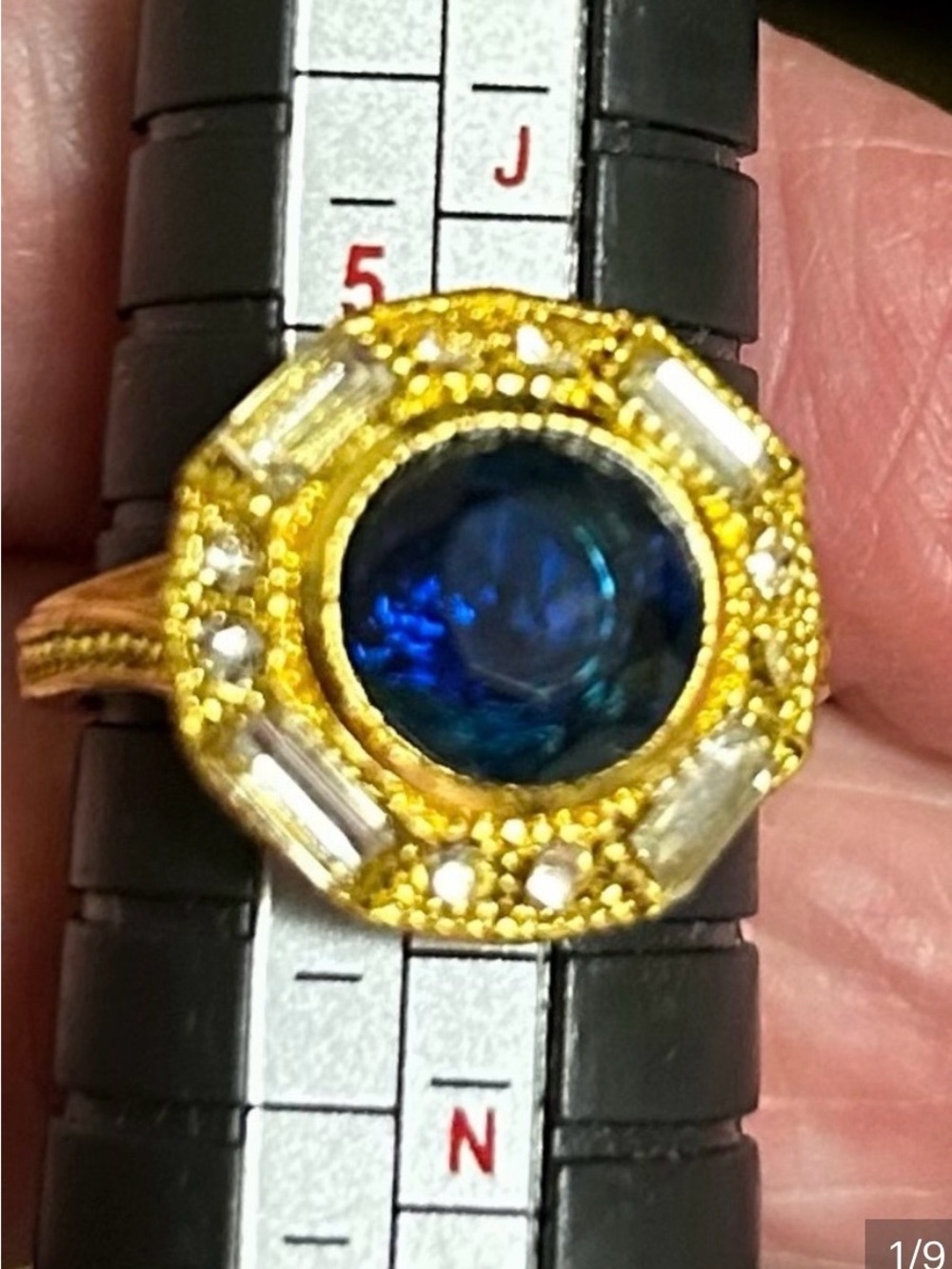 Gold-Plated Ring with Blue Gemstone and Accents - Size 6 - Picture 5 of 10